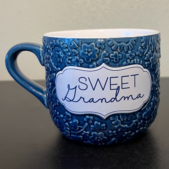 Hallmark SWEET GRANDMA Blue Embossed Floral Ceramic Cup Mug ~ Grandmother Gift - Picture 1 of 13